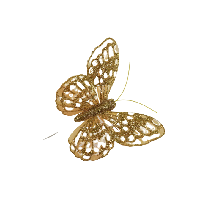 10cm Glitter Butterflies (12 Per Pack On 20cm Wire) Gold