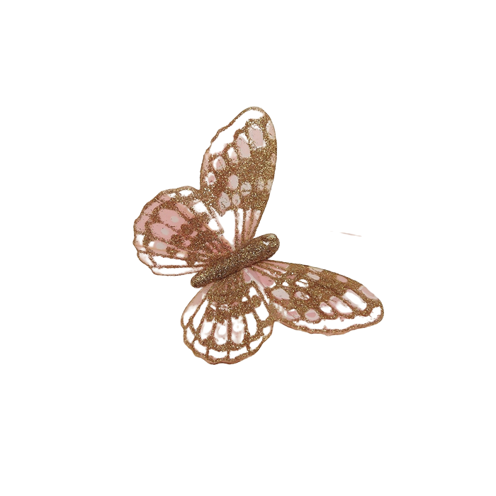 10cm Glitter Butterflies (12 Per Pack On 20cm Wire)Rose Gold