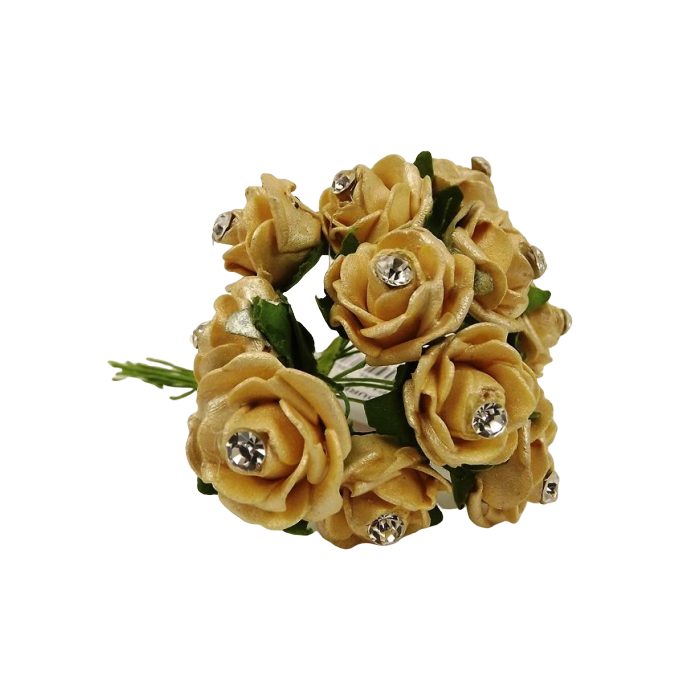 Diamante Mini Foam Rose App 2cm x 12 Stems Gold