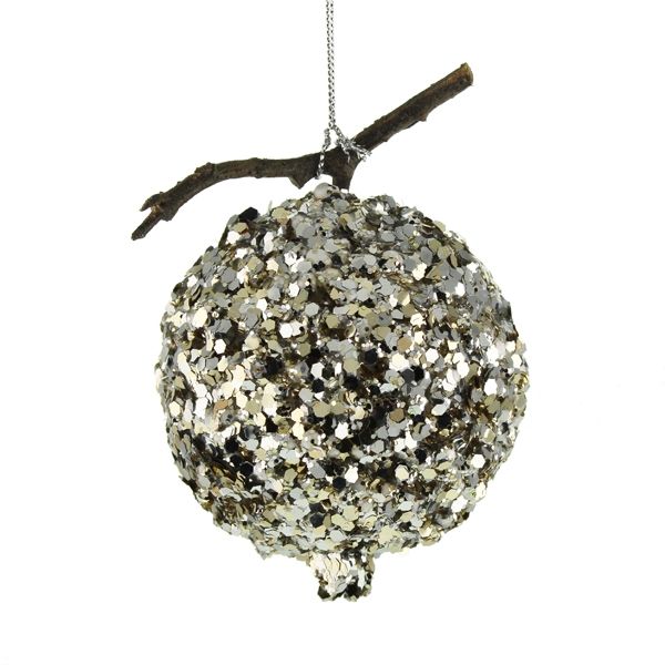8cm Glittered Pomegranate Silver
