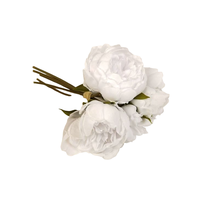 28cm White Peony Posy x 5 Heads