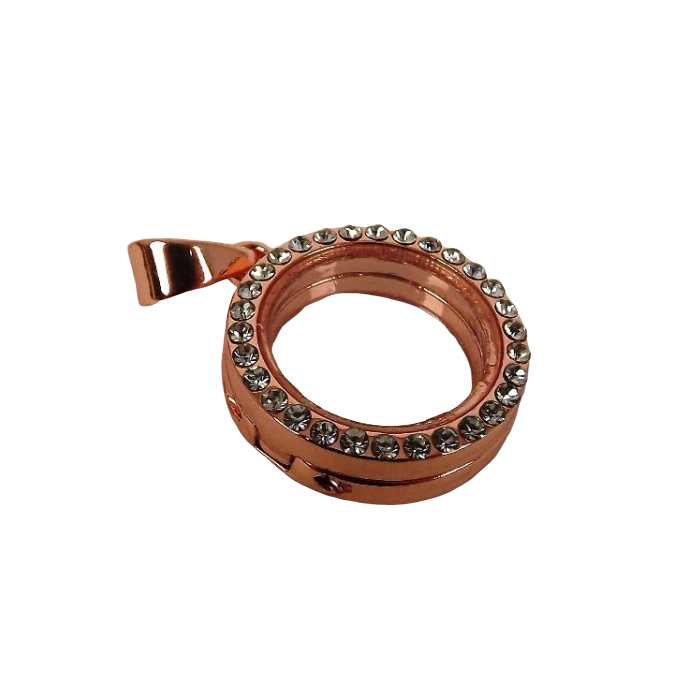 Rhinestone Circle Charm 2.5cm Rose Gold