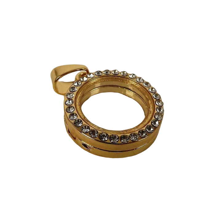 Rhinestone Circle Charm 2.5cm Gold