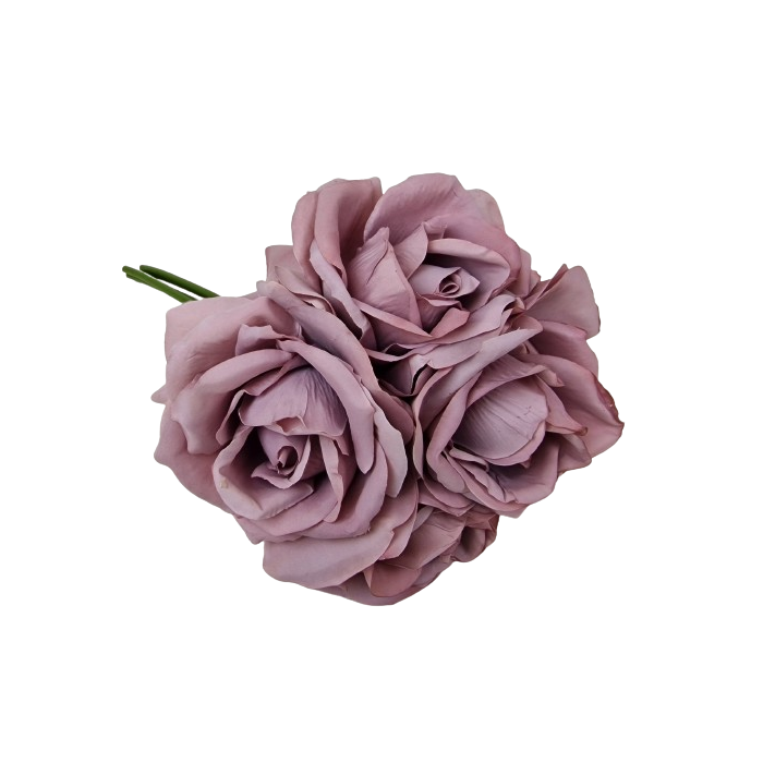 27cm Open Rose x 5 Heads Posy Lilac