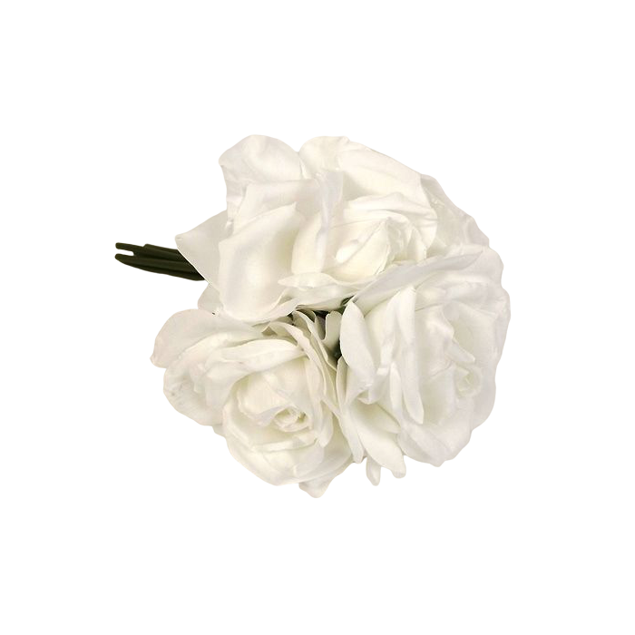 27cm Open Rose x 5 Heads Posy White