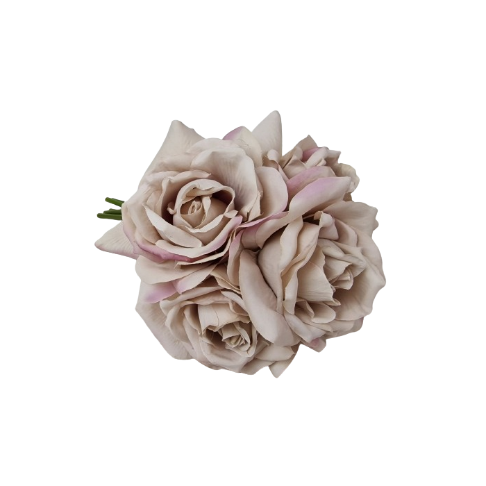 27cm Open Rose x 5 Heads Posy Grey