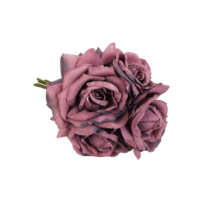 27cm Open Rose x 5 Heads Posy Mauve