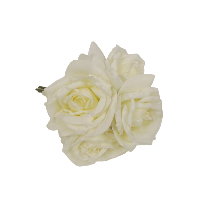 27cm Open Rose x 5 Heads Posy Cream