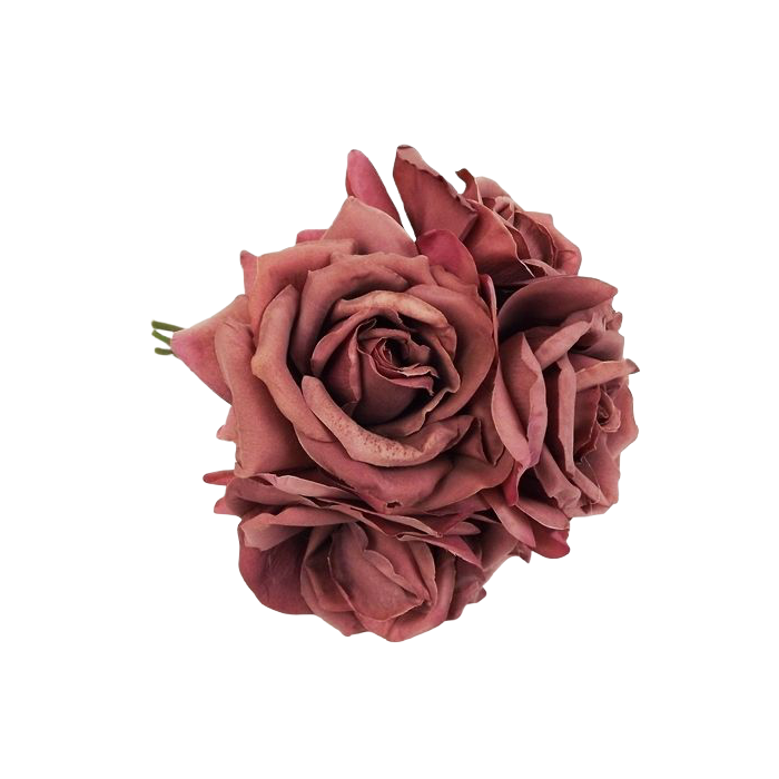 27cm Open Rose x 5 Heads Posy Puce