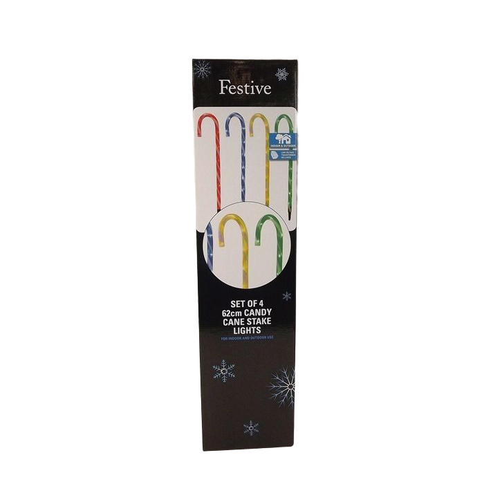 62Cm 4 Candy Cane Stake Lights