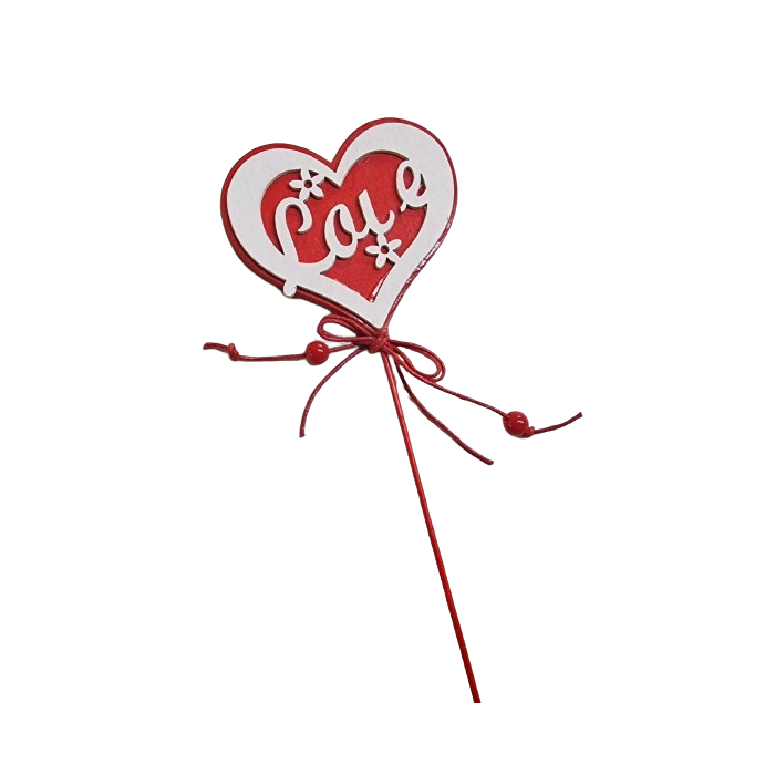 Pack Of 8 Wooden Hearts On Stick Red/White 28cm