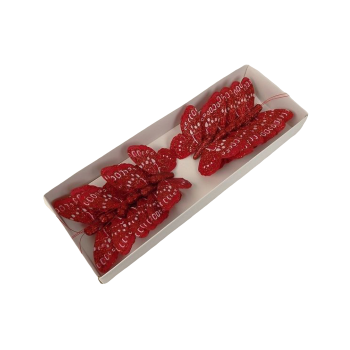 7cm Glitter Butterflies x 12 Red