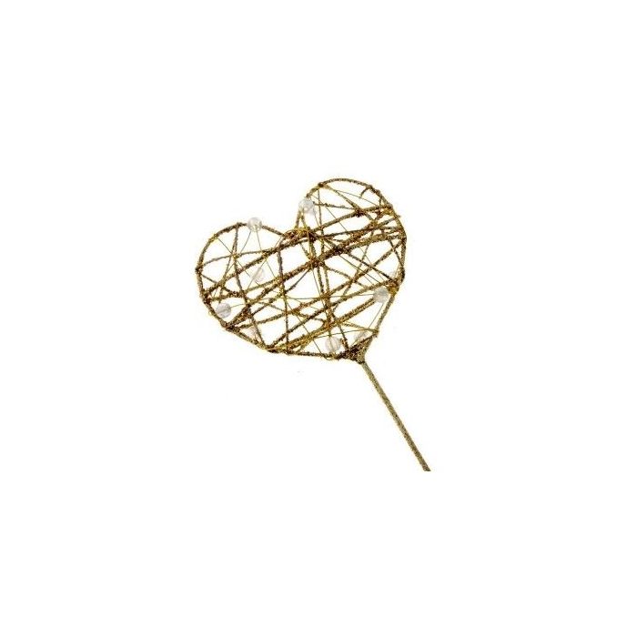 Glittered Heart Wand (7cm Diameter, 30cm Handle) Gold