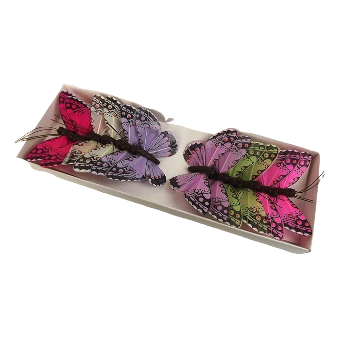 7cm Jewel Tone Feather Butterflies Assorted x 12pcs