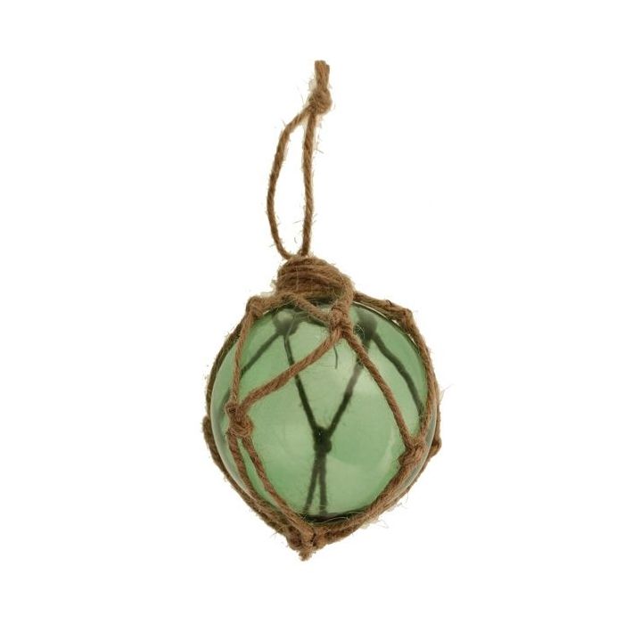 8cm Glass Hanging Rope Bauble Green
