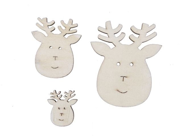 Pack of 20 Wooden Moose 3 Ass Natural 3/5/7 cm