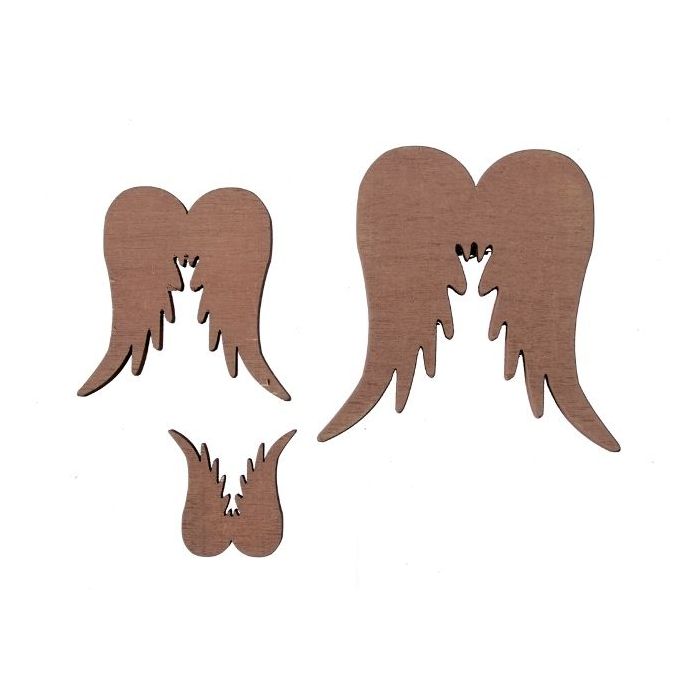 Pb. 20 Wooden Wings 3 Ass Brown 3/5/7 cm