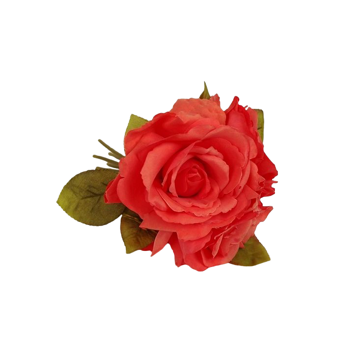 24cm Coral Open Rose Posy x 3 Heads