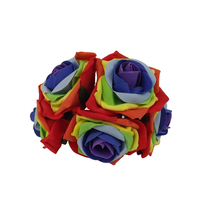 Large Colourfast Foam Rose App 8cm x 5 Heads Rainbow