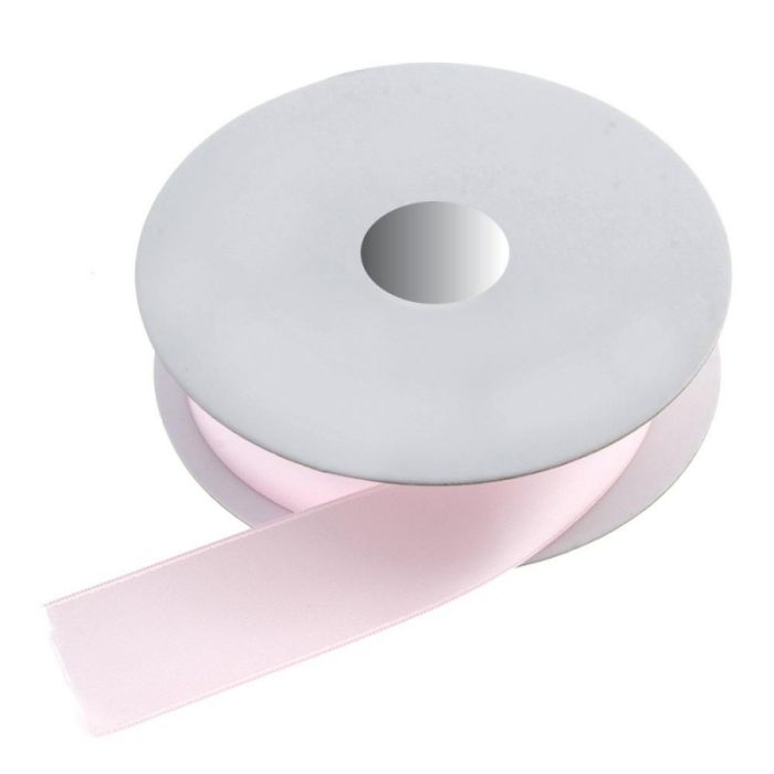 25mm x 20mtr Double Faced Satin Baby Pink