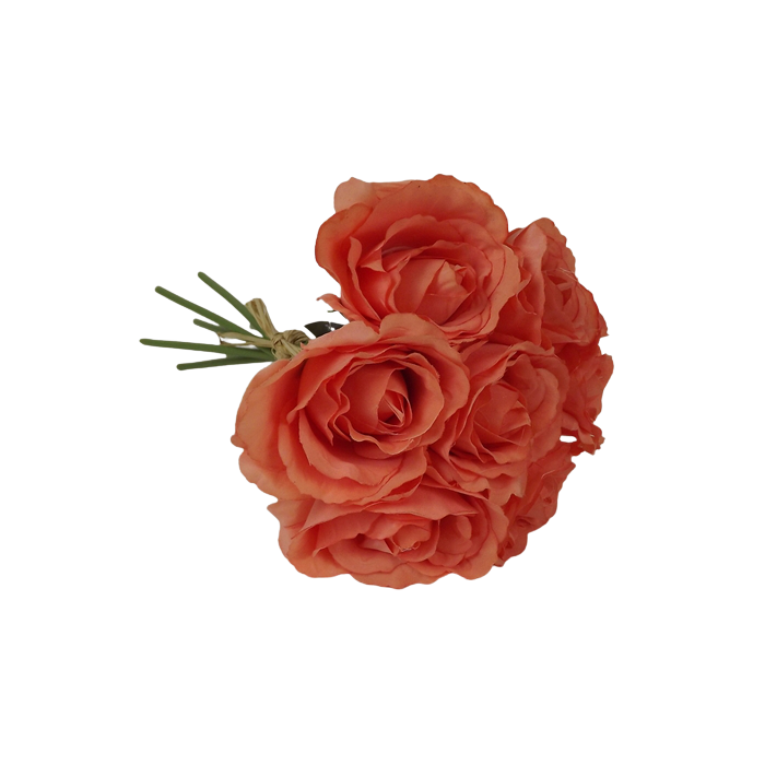 26cm Coral Open Rose Hand Tied