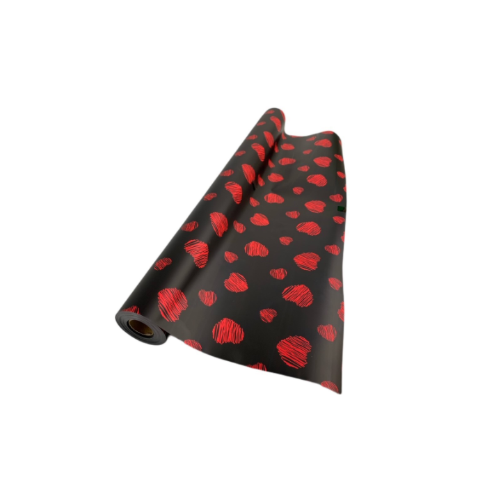 Black/Red Hearts Deluxe C Wrap 60cm x 25mts