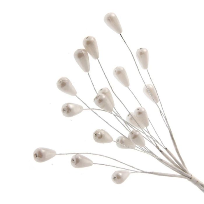 Tear Drop Pearl Spray White x 6 Stems