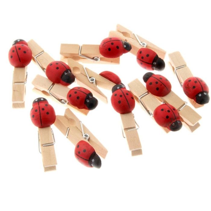 2.5cm Wooden Pegs W/Ladybirds x 50pcs