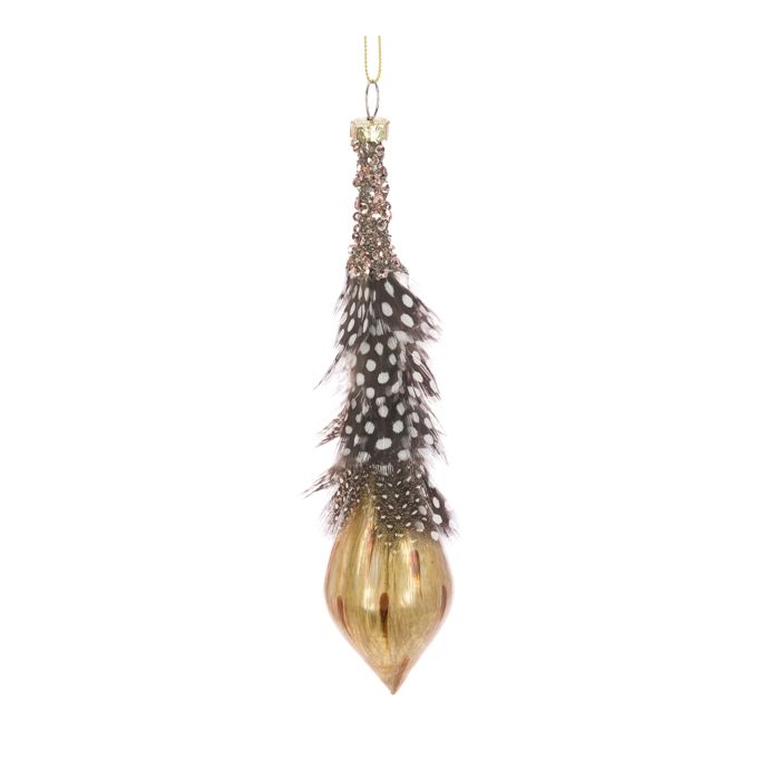 GLASS Feather Drop 17cm Gold
