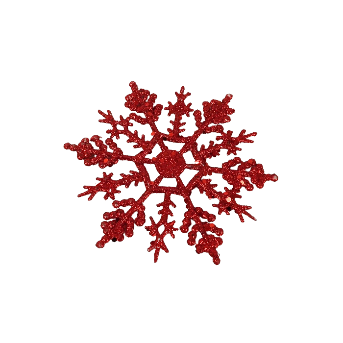 10cm Glitter Snowflake x24 Boxed Red