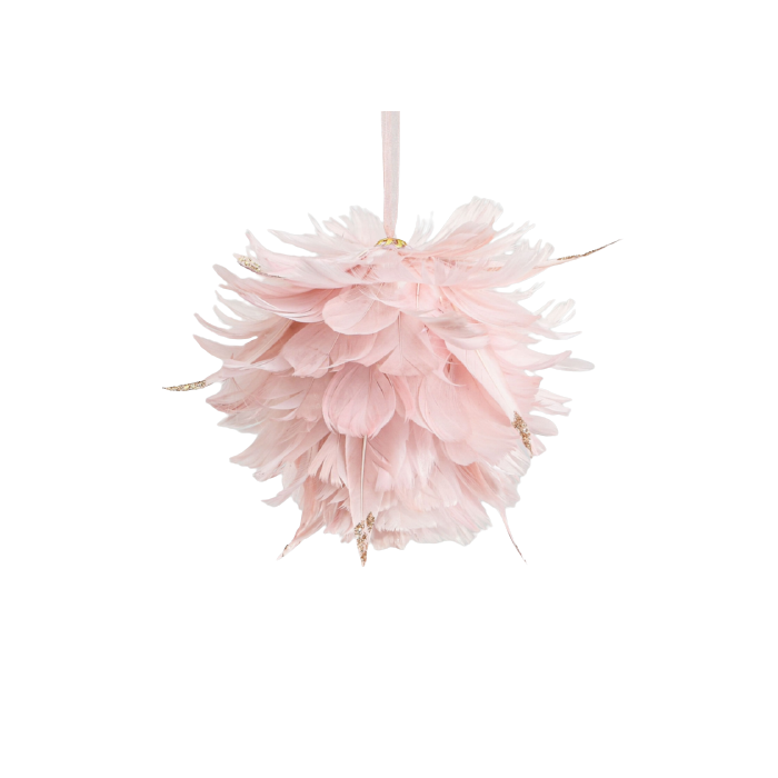 13cm Feather Ball Decoration Pink