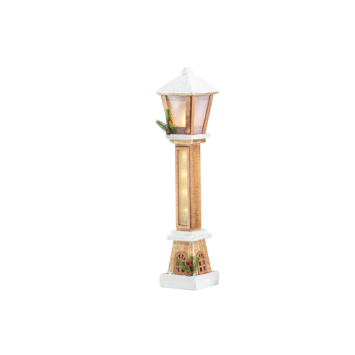 62cm Wooden Lantern w/LED Brown