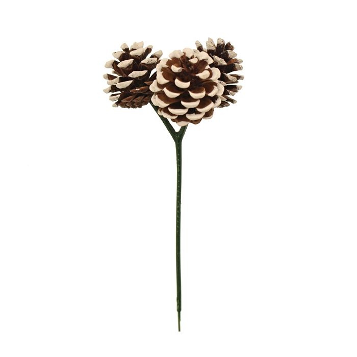 18cm Snowy Pinecone Pick Natural