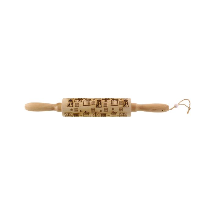 34cm Wooden Rolling Pin with Engraved Presents Natural