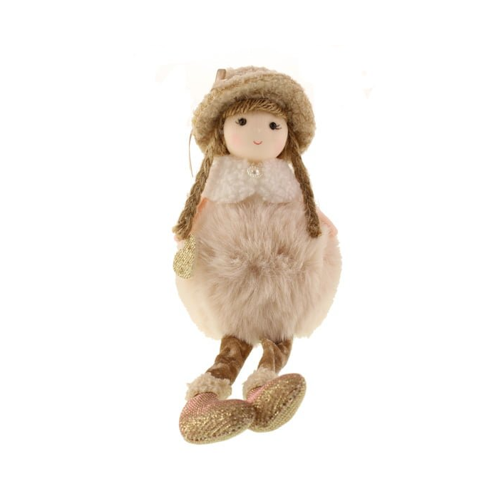 24cm Faux Fur Sitting Girl with Heart Mink