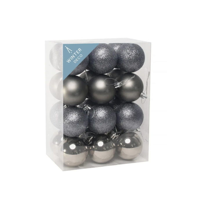 Pewter Shatterproof Baubles (6cm) (24 pieces)