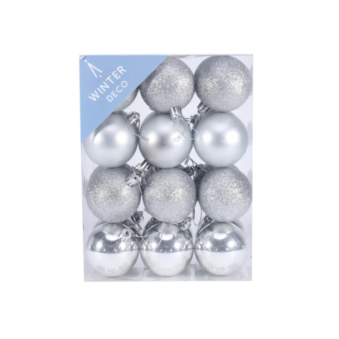 Silver Shatterproof Baubles (6cm) (24 pieces)