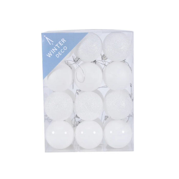 White Shatterproof Baubles (6cm) (24 pieces)