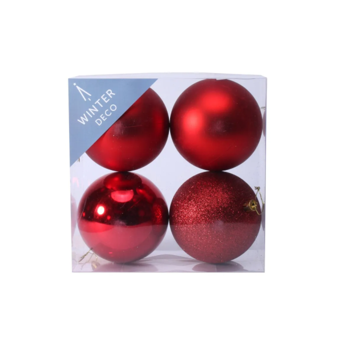 Red Shatterproof Baubles (10cm) (4 pieces)