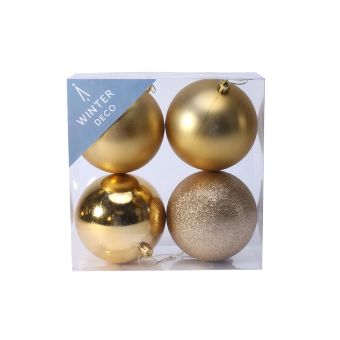 Gold Shatterproof Baubles (10cm) (4 pieces)