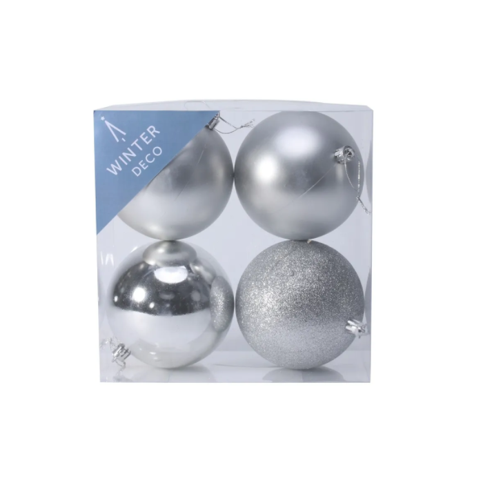 Silver Shatterproof Baubles (10cm) (4 pieces)