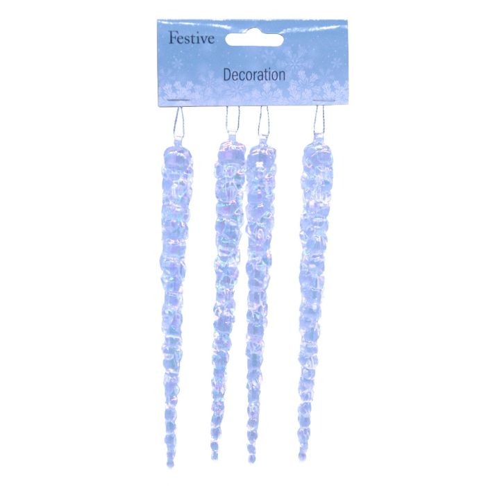Pack Of 4 17cm Clear/Iridescent Icicle