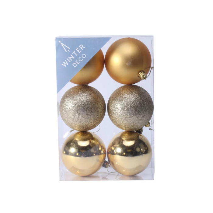 Gold Shatterproof Baubles (8cm) (6 pieces)
