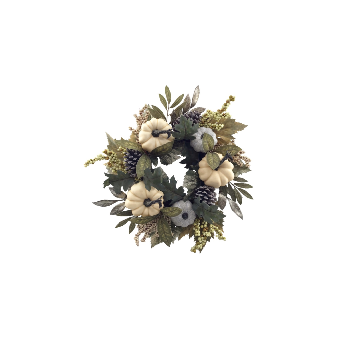 50cm Cream/Green Pumpkin Foliage Wreath