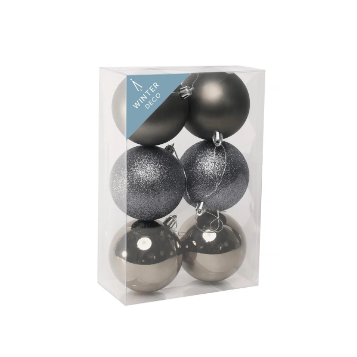Pewter Shatterproof Baubles (8cm) (6 pieces)