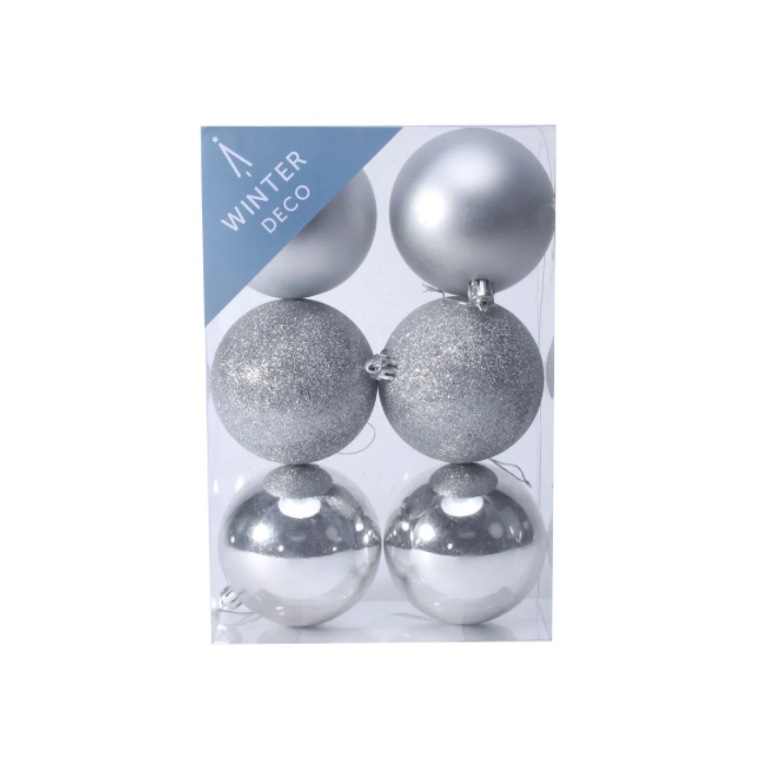 Silver Shatterproof Baubles (8cm) (6 pieces)