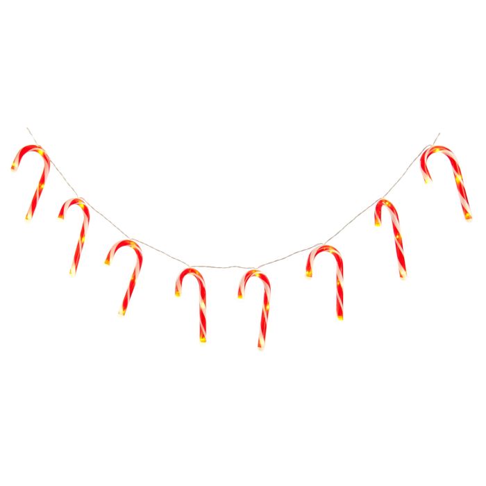 Set Of 10 B/O Candy Cane String Lights
