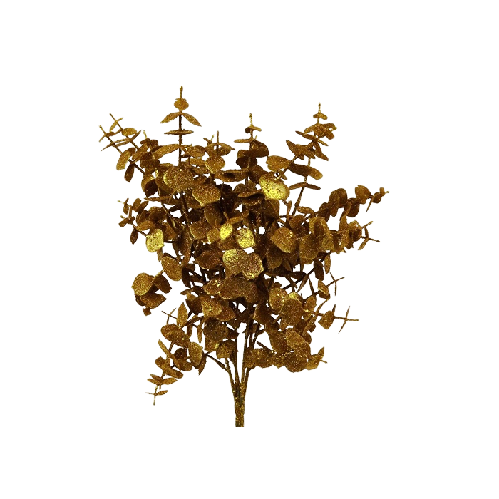 Glittered Eucalyptus Bush 55cm Gold
