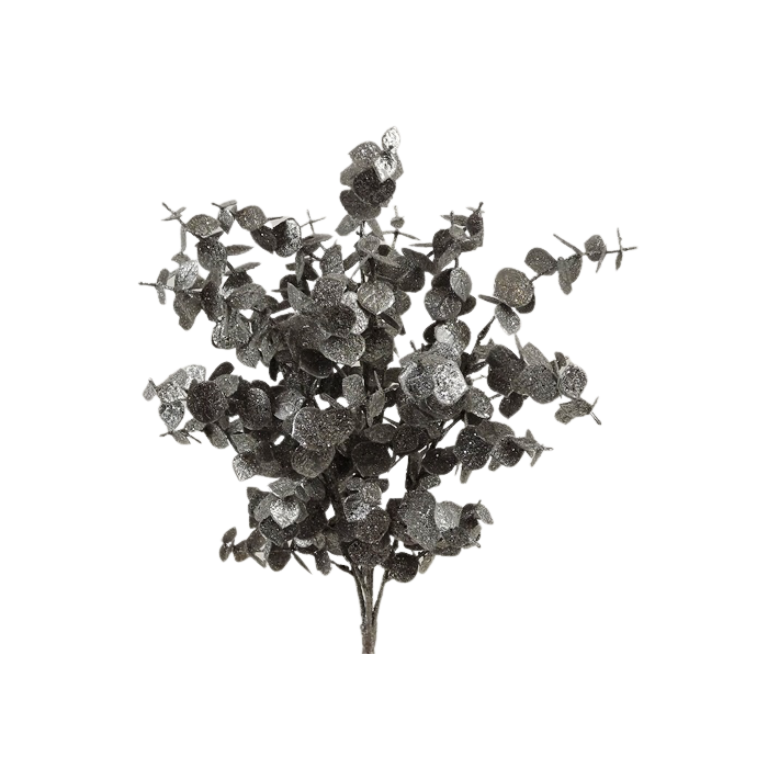 Glittered Eucalyptus Bush 55cm Silver