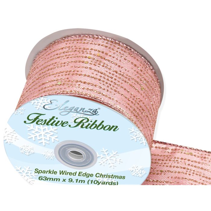 Eleganza Satin Wired Festive Shimmer 63mm x 9.1mtr